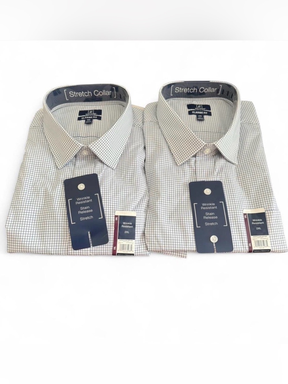 George Mens 2XL 50-52 Blue White Check Dress Shirt Wrinkle Resistant LOT OF 2 - Picture 7 of 9